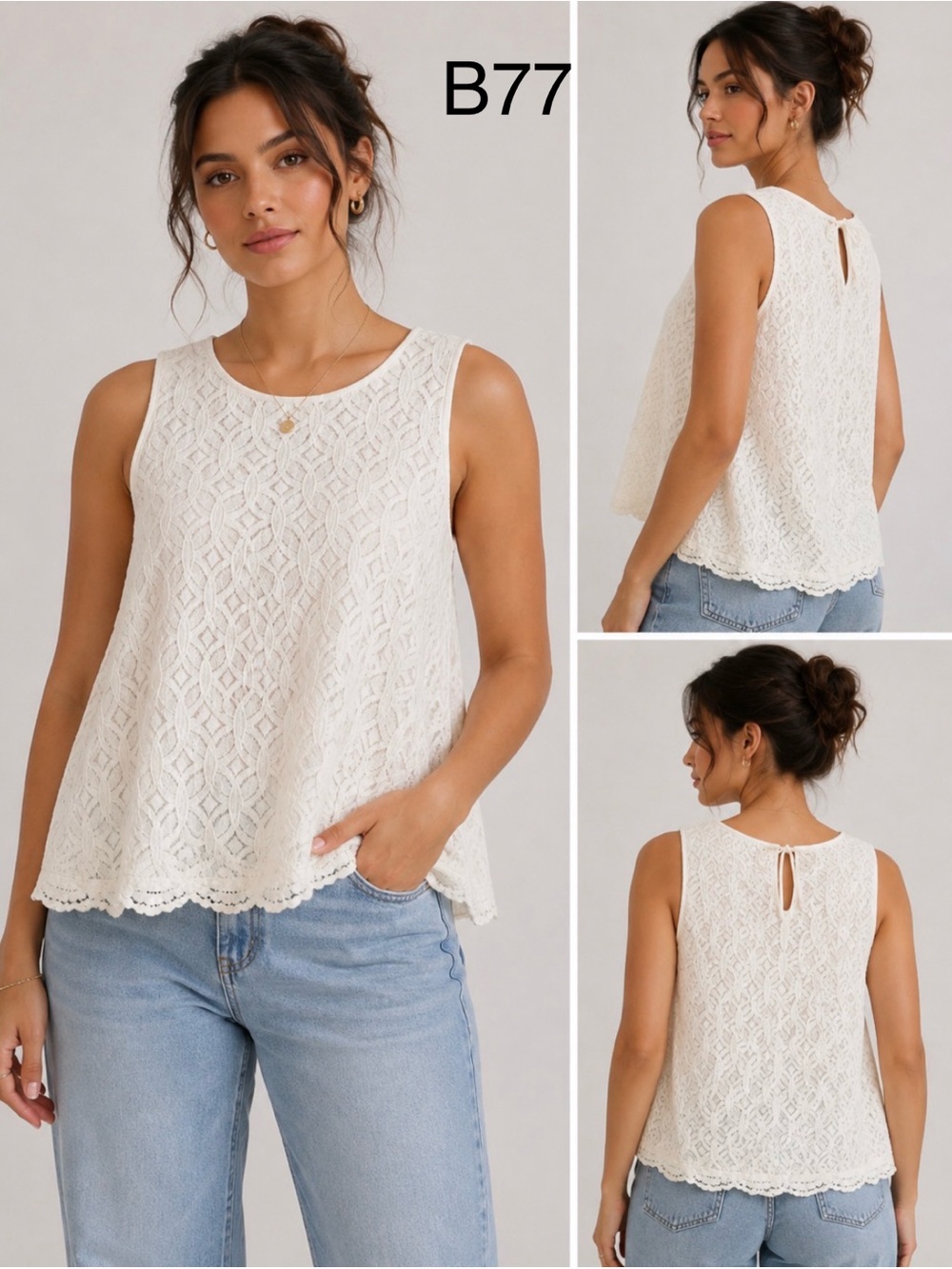 LOFT  Boho White Lace Overlay Tank Top,Size Small